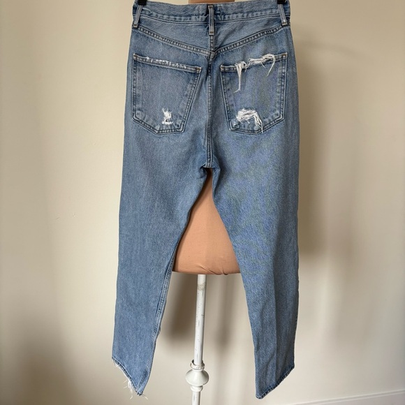 Agolde 90'S Mid Rise Straight Alter Light Wash Denim Ripped Button Fly Jeans 25 - Picture 4 of 11